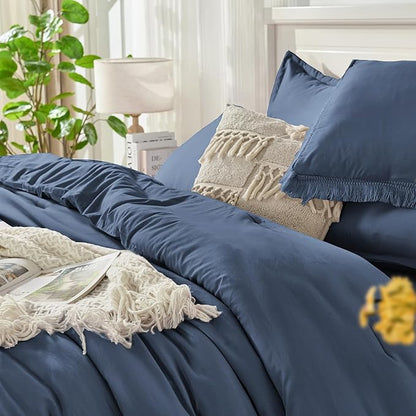 Andency California King Size Comforter Set with Sheets Bluish Grey - 7 Pieces Cal King Bed in a Bag Boho Bedding Sets, Bed Set with Comforter, Sheets, Pillowcases & Shams
