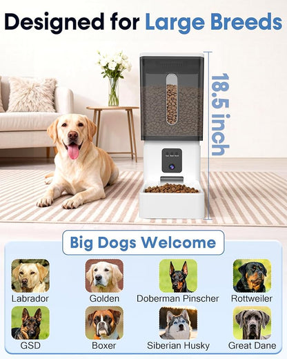 12L Large Dog Automatic Feeder with HD Camera: 50 Cups/20-Day Food Capacity | Easy Setup Timed Dog Feeder for Travel & Business Trips, Anti-Clog for 2-18mm Large Kibble