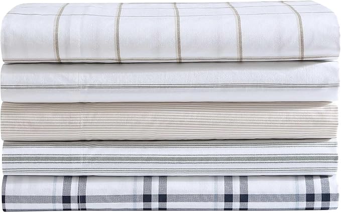 Nautica - Twin XL Bed Sheets, Lightweight Cotton Percale Bedding Set with Matching Pillowcase, Crisp & Cool, Dorm Essentials, Oeko-Tex Certified (Penny Pinstripe Brown)