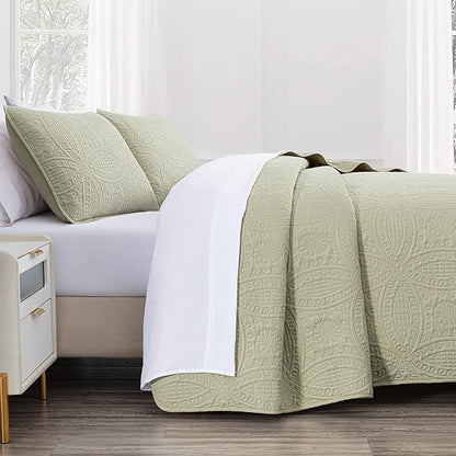 Chezmoi Collection Austin King Bedspread Set, Tan | 3-Piece, Pinsonic Quilted, Oversized, Coverlet Set
