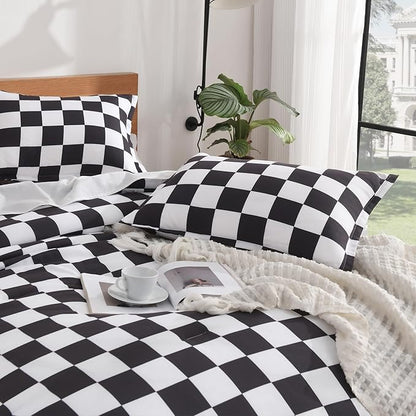 Andency Checkered Comforter Twin(66x90Inch), Black White Plaid Gingham Buffalo Grid Bedding Comforter Sets for Boys Kids Teens, 2 Pieces Lightweight Polyester Geometric Preppy Bed Set