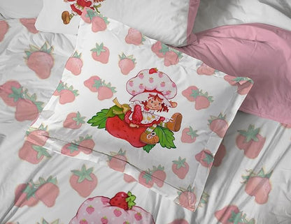 Jay Franco Strawberry Shortcake Twin Comforter Set - Bedding Includes Sheet Set & Pillow Covers - Super Soft Pink & White Kids Bedding (5 Piece)