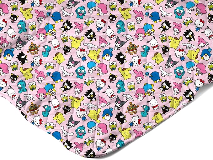 Northwest Hello Kitty & Friends Reversible Quilted Throw, Kawaii Checkered Pattern, Comfy Throw, for Anime Fans, Game Room, Chair or Couch, 60 x 80 Inches