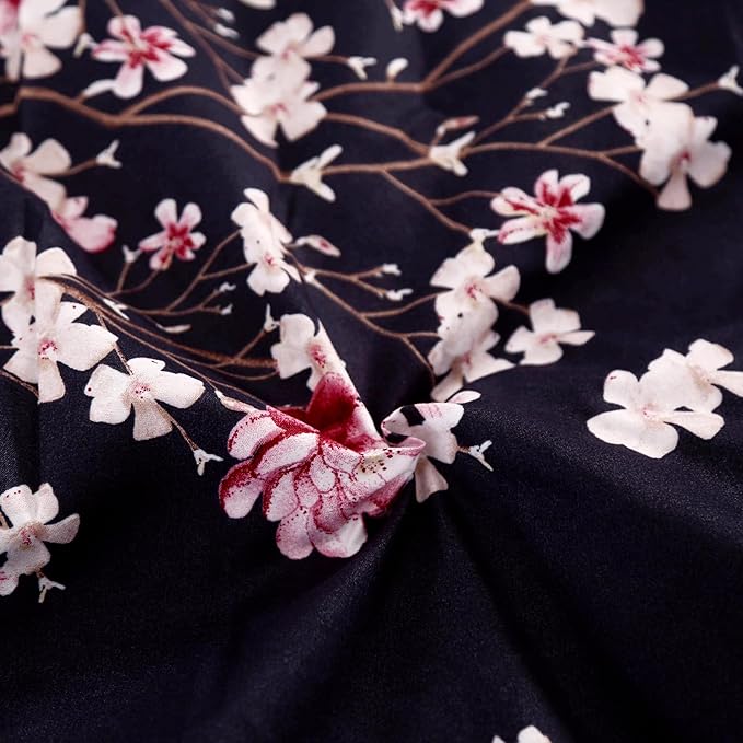 SDIII Navy Blue Floral Comforter Set Queen 3 Pieces, Soft Microfiber Lightweight Floral Queen Comforter Set, Vintage Bedding for All Season