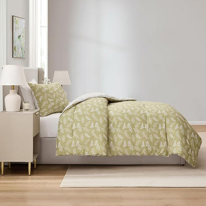 Nestl Twin/Twin XL Comforter Set - Olive Green Bed in a Bag Twin, 2 Pieces Reversible Bed Set, Soft Floral Bedding Set for College Dorm, All Season Botanical Comforters with Pillow Sham