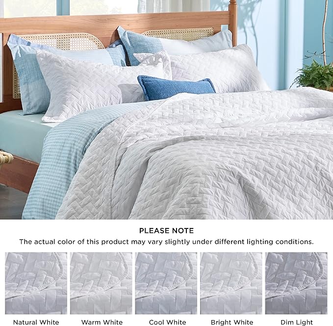 Bedsure Quilts Full Size - Lightweight Bedspreads Full Size with Basket Weave Pattern, Soft Quilt Bedding Set, White Comforter Set Coverlet for All Seasons with 2 Pillow Shams (84" x 90") | Skin-Friendly Soft, All-Season Comfort, Breathable, Lightweigh...