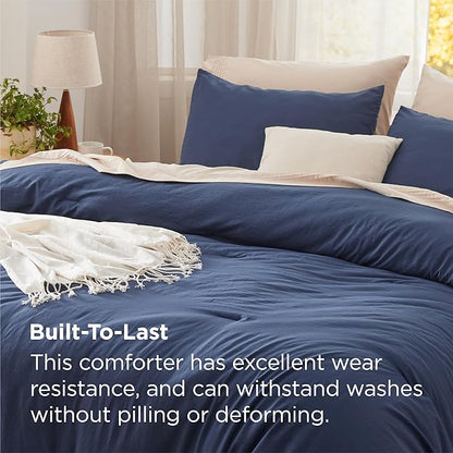 Bedsure Super King Plus Comforter Set, Navy Soft Prewashed Bedding for All Seasons, 3 Pieces GentleSoft™ Bed Set, 1 Lightweight Comforter (128"x120") and 2 Pillowcases (20"x36")