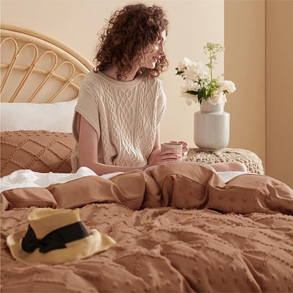 Bedsure Boho Duvet Cover King Size, Burnt Orange Breathable & Soft Boho Bedding, Machine Washable Comforter Cover for All Seasons, Includes 1 Duvet Cover 104"x90" with 2 Pillow Shams & Zipper Closure