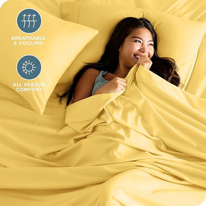 Bare Home Queen Sheet Set - 1800 Ultra-Soft Microfiber Queen Bed Sheets - Double Brushed - Deep Pockets - Easy Fit - 4 Piece Set - Bedding Sheets & Pillowcases (Queen, Lemon Drop)