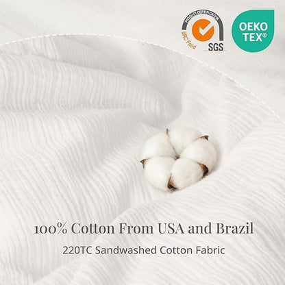 Off White Duvet Cover King, 100% Sandwashed Cotton Soft King Size Duvet Cover Set 3 Pieces with Zipper Clousre & Corner Buttons (Off White, King 104 x 90)