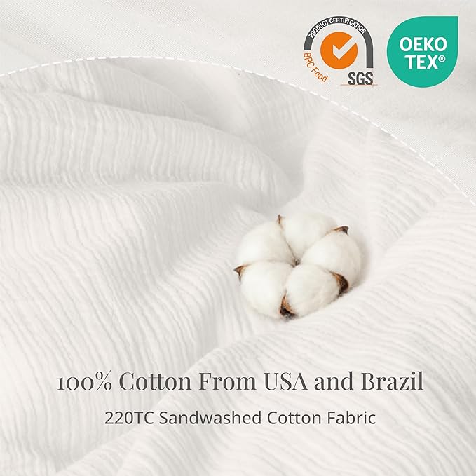 Off White Twin Duvet Cover, 100% Sandwashed Cotton Soft Twin Size Duvet Cover Set 3 Pieces with Zipper Clousre & Corner Buttons (Off White, Twin 69 x 90)