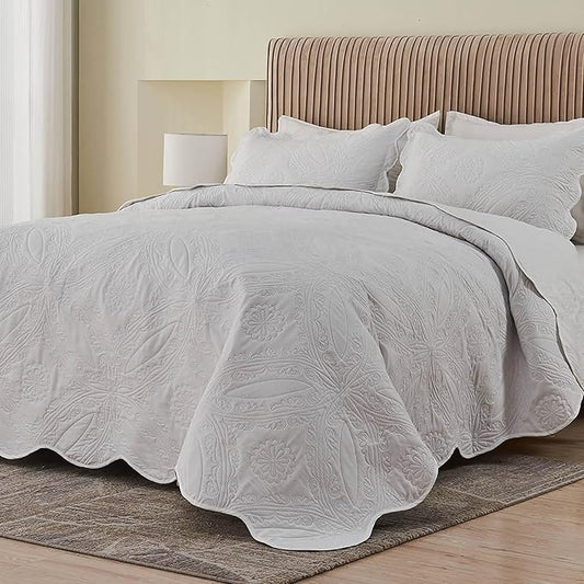 Oversized Cal King Bedspreads 120x120 for Extra Tall Split California King Bed Lightweight Quilted Coverlet Set 3 Pieces 1 Quilt 2 Pillow Shams White