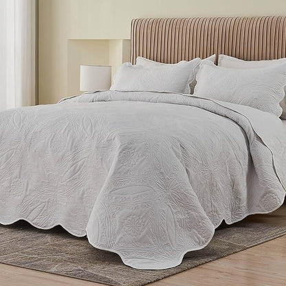 Kingnex Extra Wide Oversized King Bedspreads 128x120 for Tall King or Cal King Bed Ultrasonic Quilted Coverlet Set 3 Piece Include 1 Quilt 2 Pillowcases White