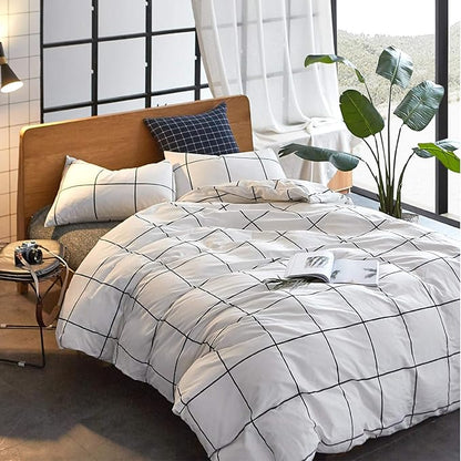 Houseri Plaid Black and White Comforter Set Queen Buffalo Checkered Bedding Comforters Queen Size for Teen Boys Girls Preppy White Grid Queen Soft Dorm Comforter Women Men Gingham Bedding Sets Queen