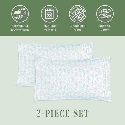 Elegant Comfort Ultra Soft Set of 2 Sea Waves Print Pillowcases - 1500 Premium Hotel Quality Microfiber, Soft and Smooth Envelope Closure 2-Piece Pillow Covers - Standard/Queen, Wave Aqua