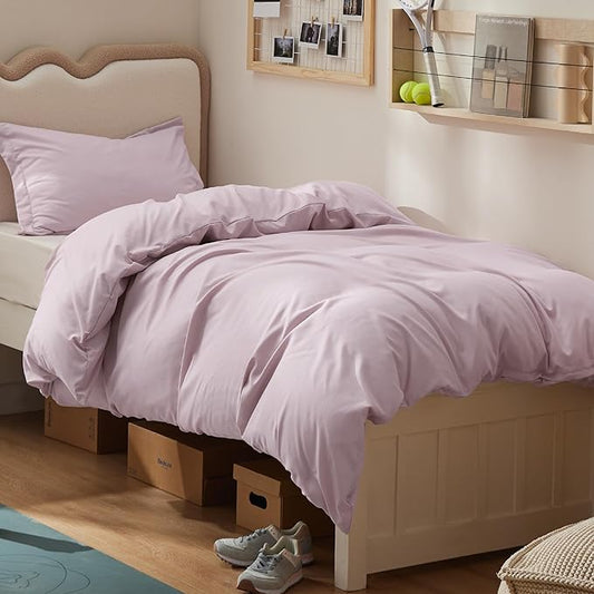 Bedsure Duvet Cover Twin/Twin XL Size - Soft Double Brushed Bedding Set for Kids & Adults, Zipper Closure, 2 Pieces, Includes 1 Duvet Cover (68"x90") & 1 Pillow Sham, NO Comforter, Pink Mocha
