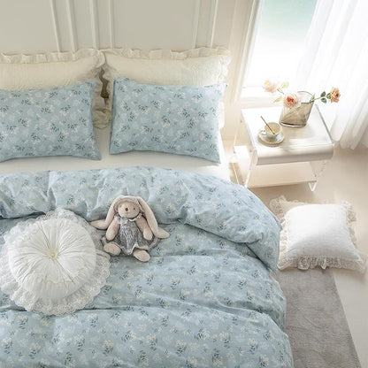 Full Floral Comforter Set - 3 Pieces Soft Bedding Garden Style Blue Botanical Flower Set for All Seasons - 1 Comforter and 2 Pillowcases (Full)