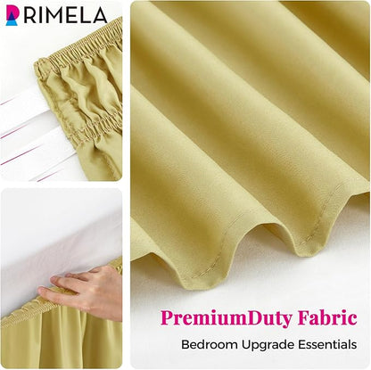 RIMELA Bed Skirt Queen Size Gold Green 15 Inch Drop, Wrap Around Elastic Bedskirt, Dust Ruffle for Adjustable Bed Base Soft Durable Fabric Machine Washable Easy to Install Bed Skirts
