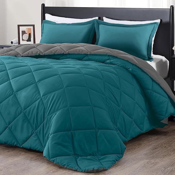 downluxe Queen Comforter Set - Ocean and Grey Queen Comforter, Soft Bedding Sets for All Seasons -3 Pieces - 1 Comforter (88"x92") and 2 Pillow Shams(20"x26")