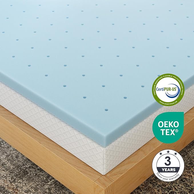 EGOHOME 4 Inch Twin Memory Foam Mattress Topper, Cooling Gel Infused & Pressure Relieving Pad in a Box, Dorm Room Essentials, CertiPUR Certified, Blue