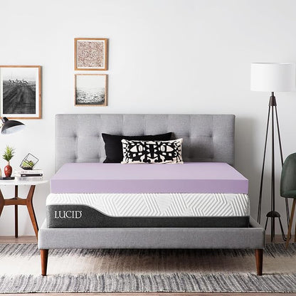 Lucid 4 Inch Lavender Memory Foam Mattress Topper, California King Size – Essential Oil Infusion – Ultra Plush Feel, Pressure-Relieving Bed Topper – Ventilated and Breathable – CertiPur Certified