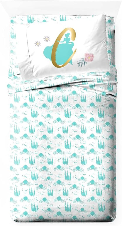 Jay Franco Kids Sheet Set with Fitted, Flat Sheets & Pillow Cover - Ultra-Soft Bedding with Pillowcase for Room Decor, Blue - Princess Cinderella, 3 Piece Twin