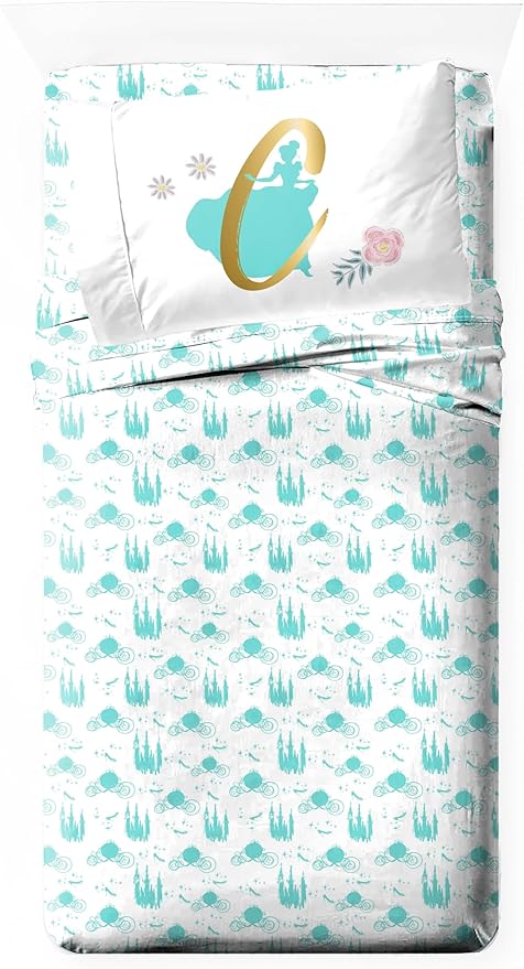 Jay Franco Kids Sheet Set with Fitted, Flat Sheets & Pillow Cover - Ultra-Soft Bedding with Pillowcase for Room Decor, Blue - Princess Cinderella, 3 Piece Twin