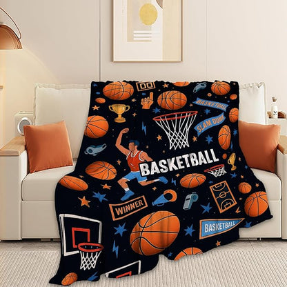 Basketball Blanket Super Soft Warm Fluffy Fleece Flannel Ball Sports Throw Blanket Cozy Fuzzy Plush Stuff Bedding Blankets Gifts for Teens Boys Kids Women Girls Adults 60"X50"