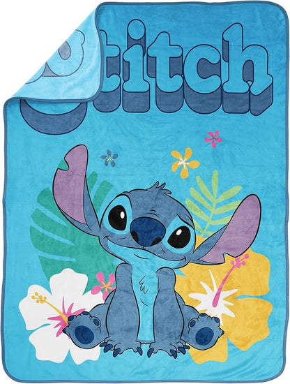 Jay Franco Kids Plush Throw Blanket – Soft & Cozy Fleece Throw for Bedroom & Couch Décor, Official Licensed Product, Blue - Stitch, 46x60 - Throw Blanket