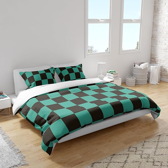 INFLAG Anime Bedding Set, 3-Piece Anime Duvet Cover Full Size Ultra Soft Breathable 3D Printed Microfiber Comforter Cover, Cartoon Quilt Cover, Teen Comforter Cover with 2 Pillowcases (Full,Green)