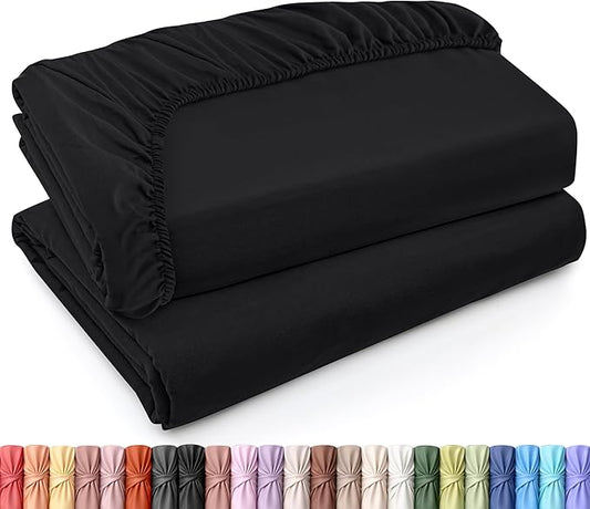 Utopia Bedding Twin Fitted Sheets - Bulk Pack of 2 Bottom Sheets - Soft Brushed Microfiber - Deep Pockets - Shrinkage & Fade Resistant - Easy Care (Twin, Black)