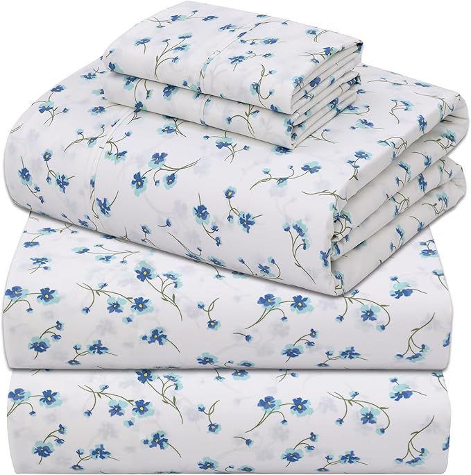 ZOYER 100% Cotton Sheets – Split King Size Percale Bedding, Cooling & Breathable, Durable with a Crisp, Soft & Comfortable Feel, 16" Deep Pocket, 5-Piece Set, La Laa Flower