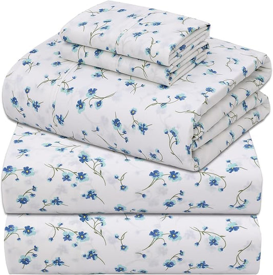 ZOYER 100% Cotton Sheets – Split King Size Percale Bedding, Cooling & Breathable, Durable with a Crisp, Soft & Comfortable Feel, 16" Deep Pocket, 5-Piece Set, La Laa Flower