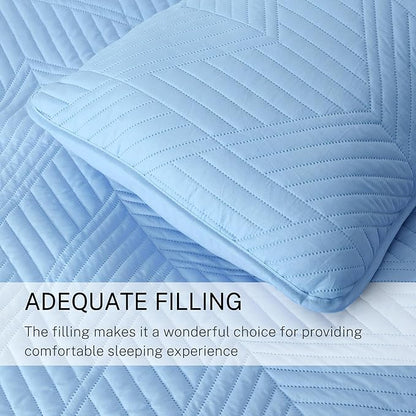 Exclusivo Mezcla Ultrasonic Twin Quilt Bedding Set, Lightweight Light Blue Bedspreads Soft Modern Geometric Coverlet Set for All Seasons (1 Quilt and 1 Pillow Sham)