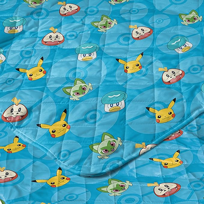 Pokemon Power Squares Full/Queen Quilted Throw Blanket Adults Boys Girls, Soft Lightweight Bedding for Bed, or Couch, 90 x 90 inches
