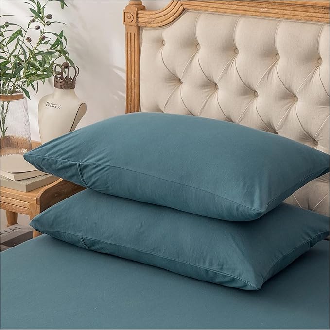 PURE ERA Jersey Knit Pillowcases 100% T-Shirt Cotton Super Soft Comfy Breathable, Set of 2, Standard 20" x 26", Solid Cerulean Blue