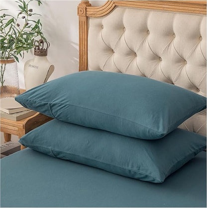 PURE ERA Jersey Knit Pillowcases 100% T-Shirt Cotton Super Soft Comfy Breathable, Set of 2, Standard 20" x 26", Solid Cerulean Blue