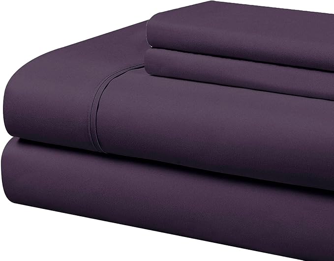 Cathay Home Essentials Ultra Soft Hypoallergenic Wrinkle Resistant Double Brushed Microfiber Bedding Sheet Set, Eggplant, California King