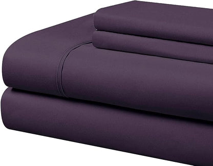 Cathay Home Essentials Ultra Soft Hypoallergenic Wrinkle Resistant Double Brushed Microfiber Bedding Sheet Set, Eggplant, King