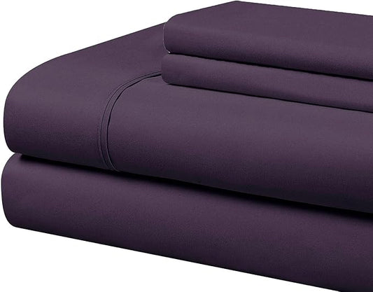 Cathay Home Essentials Ultra Soft Hypoallergenic Wrinkle Resistant Double Brushed Microfiber Bedding Sheet Set, Eggplant, King