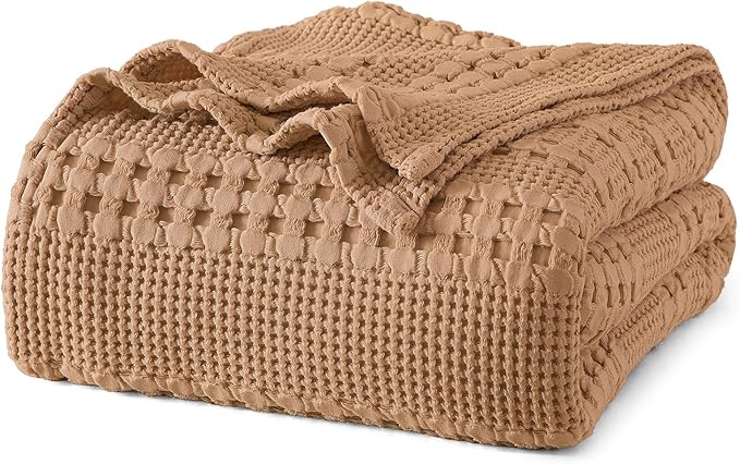 PHF 100% Cotton Waffle Weave Blanket Twin Size for Bed, Soft Lightweight & Breathable for Spring and Summer, All-Season Comfort, Luxury Aesthetic Blanket for Home Decor, 66"x90", Clay