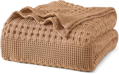 PHF 100% Cotton Waffle Weave Blanket Twin Size for Bed, Soft Lightweight & Breathable for Spring and Summer, All-Season Comfort, Luxury Aesthetic Blanket for Home Decor, 66"x90", Clay