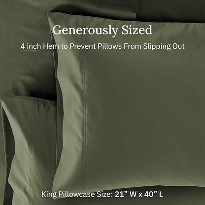 California Design Den King Size Pillowcase Set of 2 - Luxuriously Soft Premium 600 Thread Count, 100% Cotton Pillow Case Covers, Crisp Sateen, Fits King Pillows - Dark Olive Green