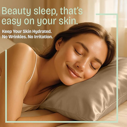 BLISSFORD Satin Pillowcase with Zipper, for Hair and Skin Care, Feels Soft and Cool Like a Silk Pillowcase, Beige Satin Pillow Cases 2 Pack, Slik Pillow Cover, Queen Size, Set of 2