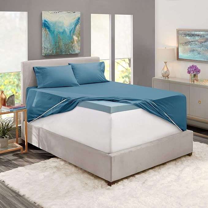 Nestl King Size Sheet Set, 4 Piece Extra Deep Pocket (18-24 inches), Microfiber, Hotel Luxury, Soft, Breathable, Wrinkle-Free, Easy to Care, Blue Heaven