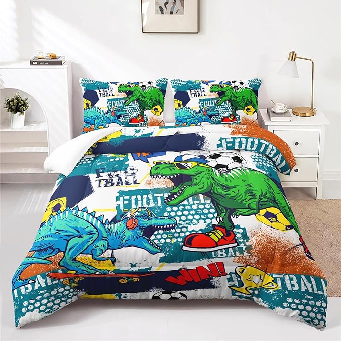 Kid's Dinosaur Comforter Set,Cartoon World Animal Bedding Set Full Size,All Season Ultra Cozy Comforter Set 3 Pieces with 2 Pillowcases for Adults,Teens,Boys,Girls