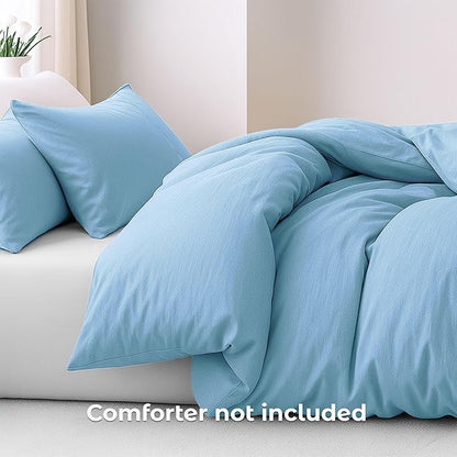 Pure Bedding Duvet Cover King Size - 3 Pieces Extra Soft Bedding Set, Includes 1 Duvet Cover 104x90 Inches with Zipper Closure & 2 Pillow Shams, Comforter Not Included, Sky Blue