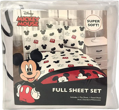 Jay Franco Kids Sheet Set with Fitted, Flat Sheets & Pillow Cover - Ultra-Soft Bedding with Pillowcase for Room Decor, White - Mickey Mouse, 4 Piece Full