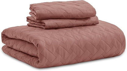 Bedsure Quilts King Size - Lightweight Bedspreads King Size with Basket Weave Pattern, Soft Quilt Bedding Set, Grayish Pink Comforter Set Coverlet for All Seasons with 2 Pillow Shams (106" x 96") | Skin-Friendly Soft, All-Season Comfort, Breathable, Li...