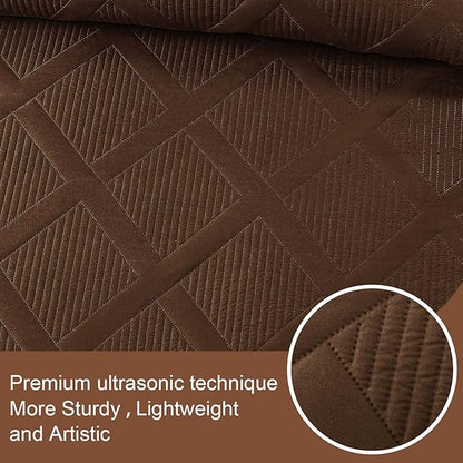 Exclusivo Mezcla Twin Size Quilt Set - Brown Quilts Bedding Set with 2 Pillow Shams, Modern Bedspread with Striped Pattern, Soft Lightweight Bedspreads Coverlets for All Seasons